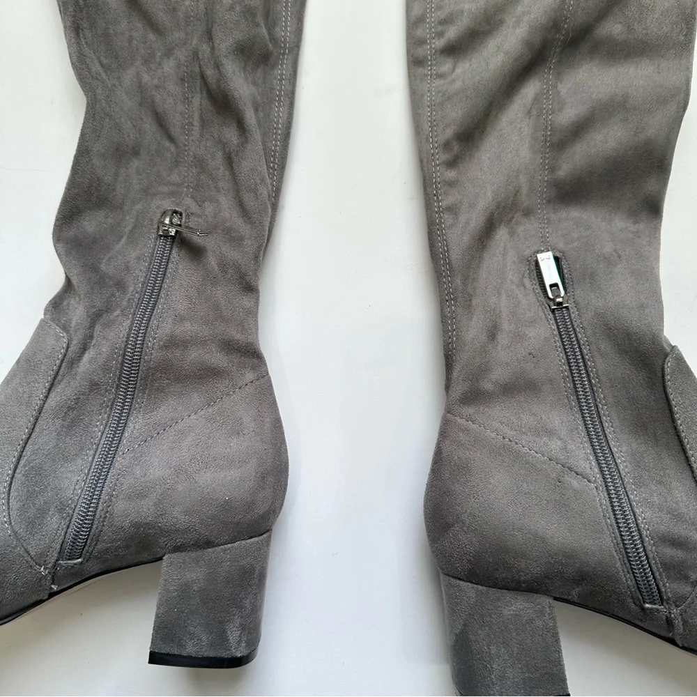 Marc fisher charlote over the knee Gray microsuede square toe boots 6.5